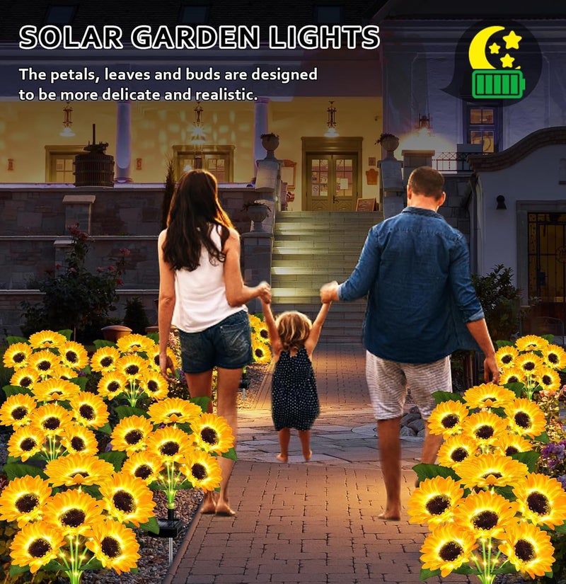 EDOF Solar Lights Outdoor Garden Decor,4 Pack with 24 Sunflower Lights,Solar Flowers Lights Waterproof,Birthday Gifts for Mom Women Grandma,Outside Decorative Stakes Light for Landscape Yard Patio Lawn - Image 3